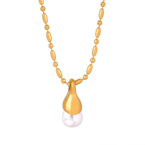 New light luxury simple niche design titanium steel gold-plated high-gloss bead pendant necklace fashion jewelry female pp
