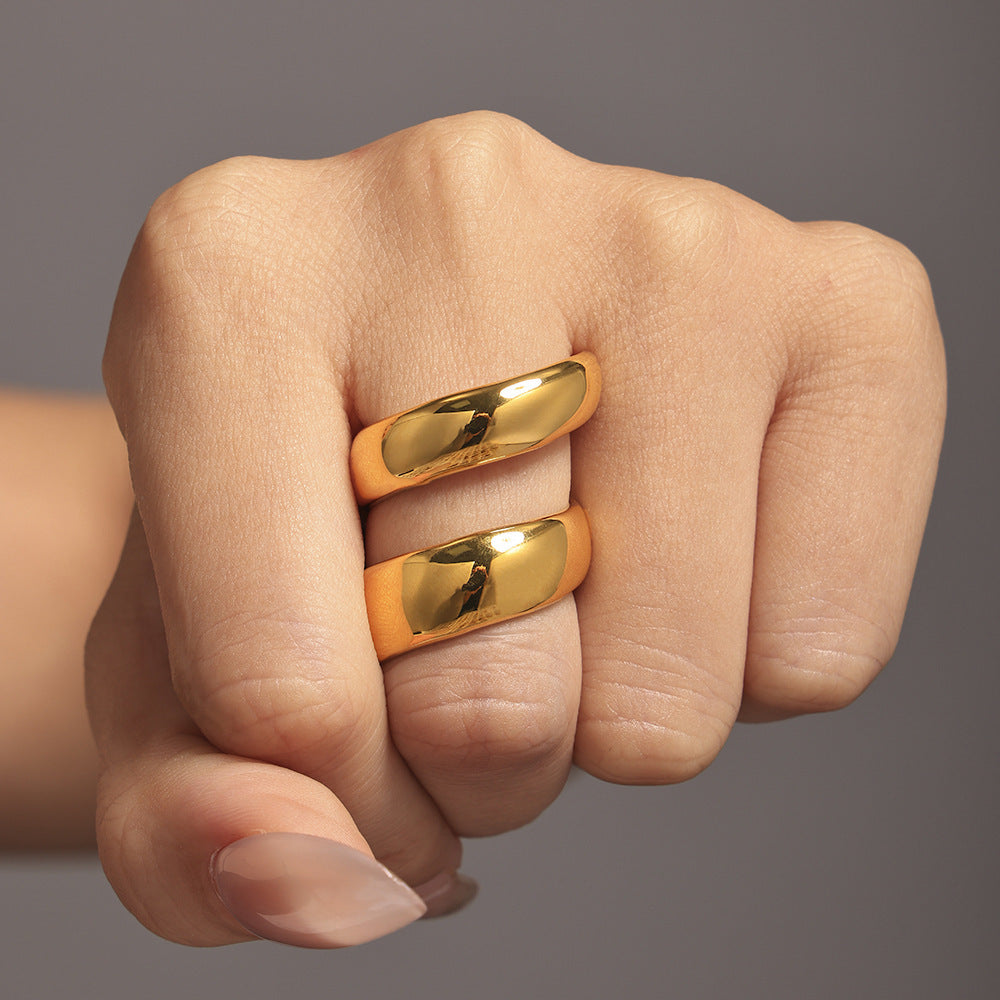 S type thread winding ring stainless steel plated 18K real gold index finger ring trendy pp