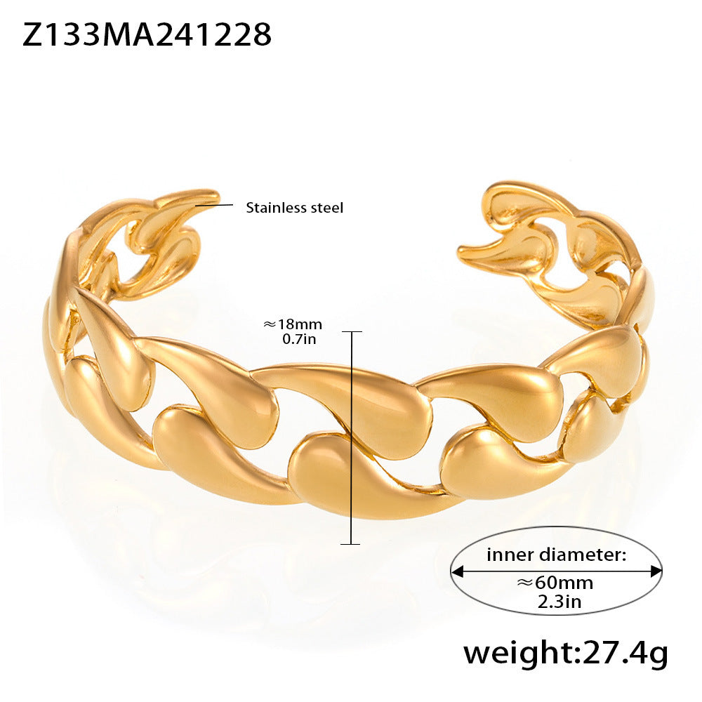 Classic smooth water drop woven bracelet fashionable couple stainless steel plated 18K gold open bracelet