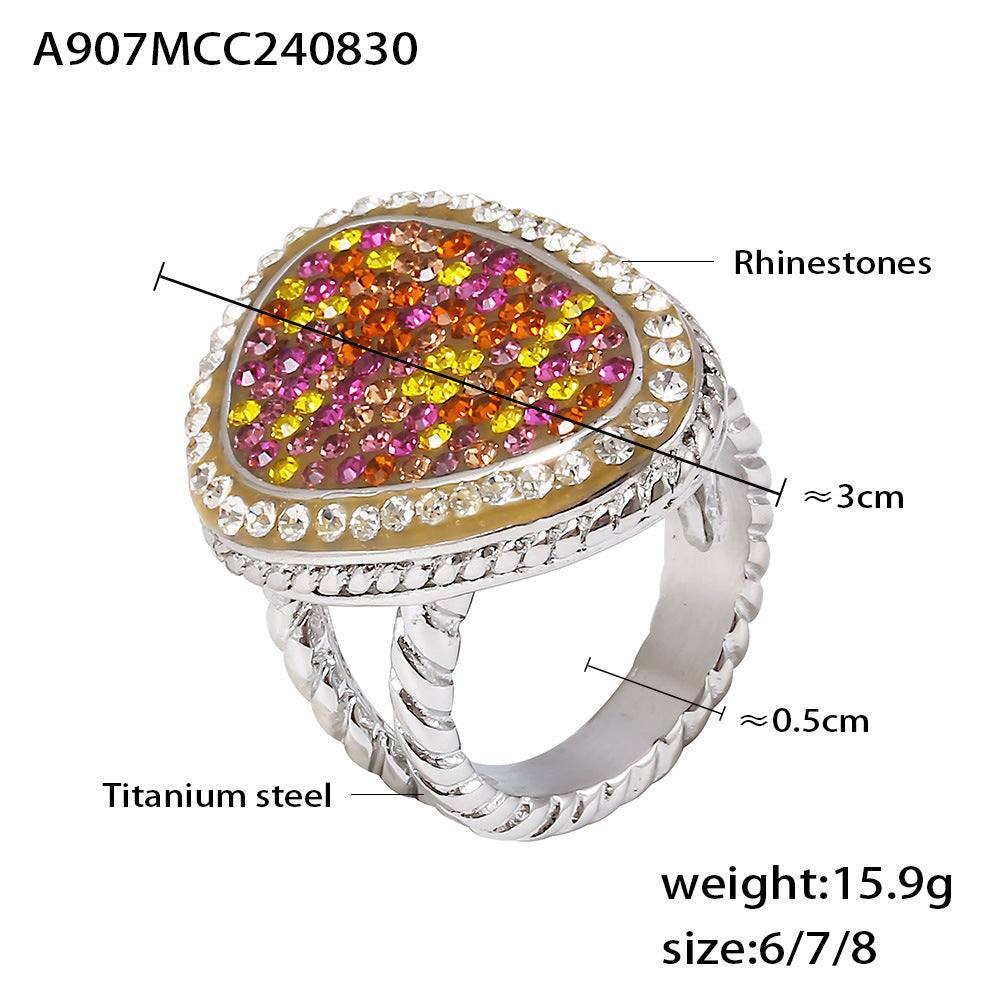 Water drop sticky colored diamond twist edge ring titanium steel PVD plated 18k real gold ins fashion new jewelry pp