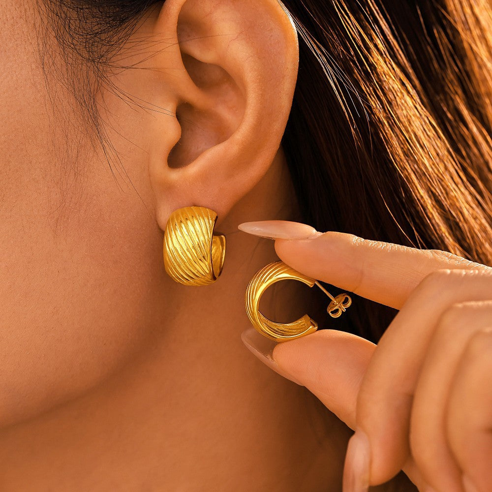 Stylish C-type twill earrings, stainless steel plated with 18k gold, non-allergic, daily commuting, popular earrings wholesale