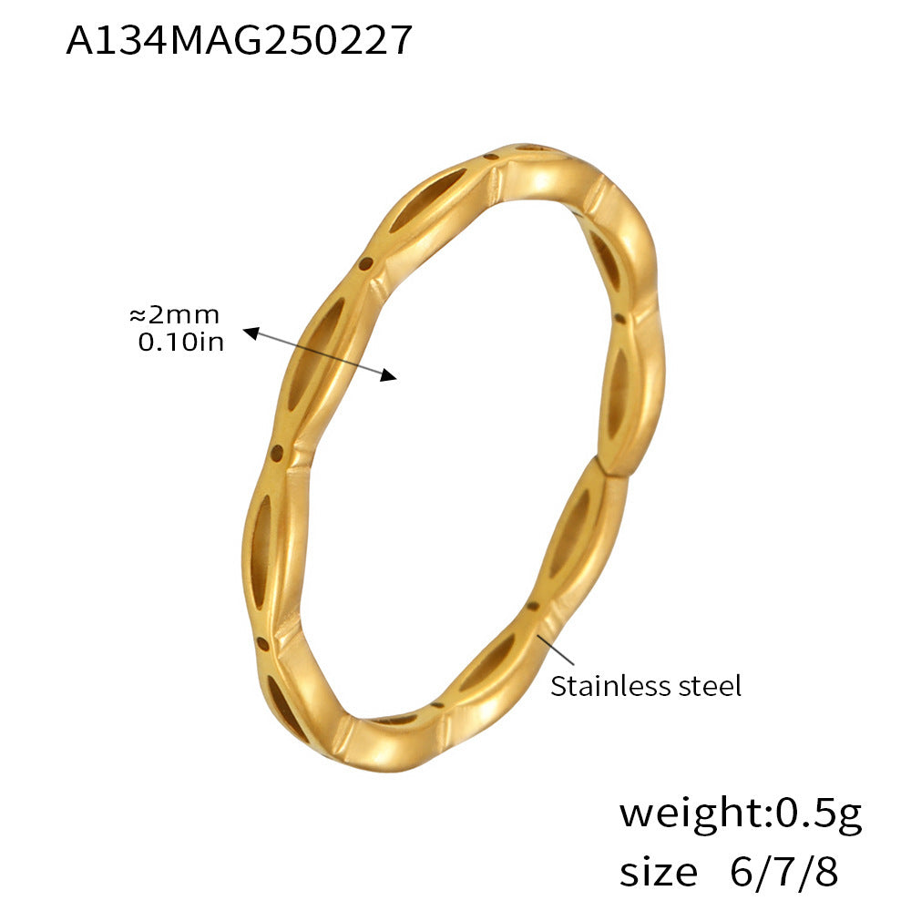 Interlocking ring women's stainless steel gold-plated fashion versatile hollow open ring niche jewelry pp