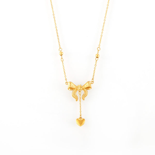 Chic wind love fringed bow collarbone necklace sweet wind women's necklace titanium steel plated 18k real gold