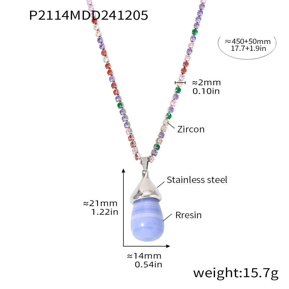 Stainless steel color zircon chain resin water drop collarbone necklace light luxury temperament necklace spot female