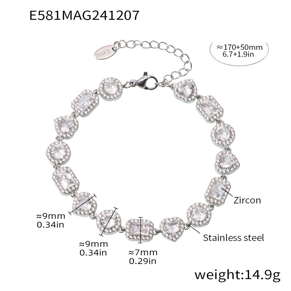 Stainless steel hand-inlaid super flash geometric zircon gypsy star bracelet combination PVD plated 18K gold color retention