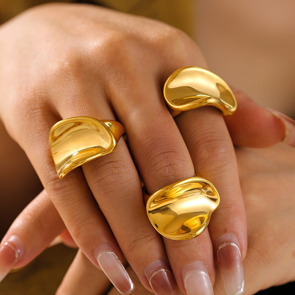 Curved three-dimensional ring fashionable exaggerated design stainless steel plated 18k gold cold wind mirror jewelry