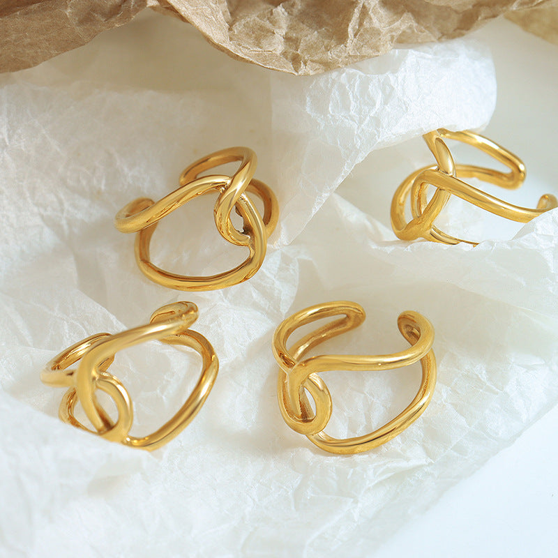Double Ring Cross Personality Versatile Ring Niche Design Titanium Steel Plated 18K Gold Index Finger Ring A13099