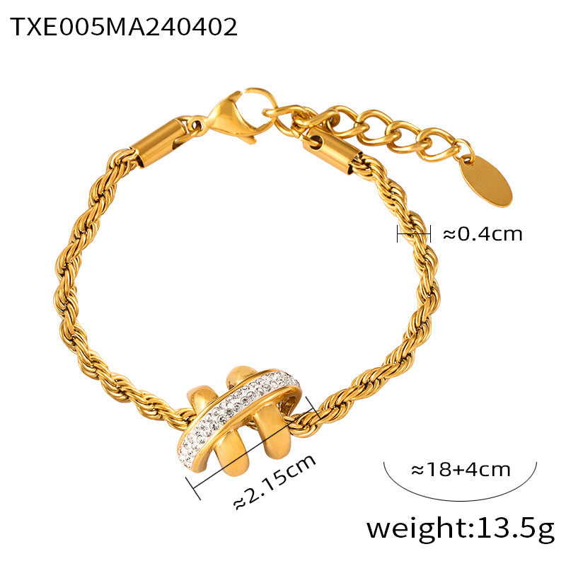 Simple personality geometric twist chain jewelry with diamond design sense light luxury wind titanium steel gold-plated jewelry set