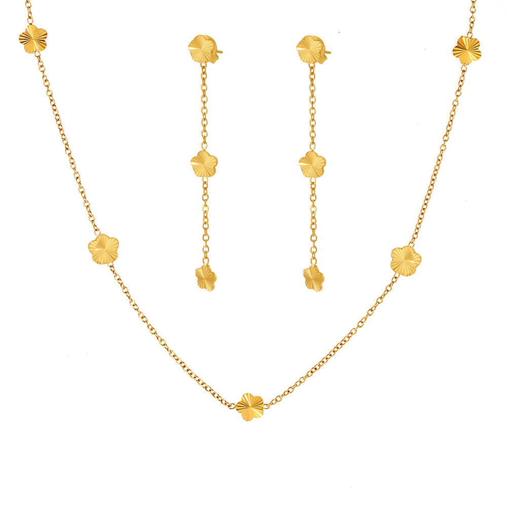 Small Flower Clavicle Chain Tassel Earrings Set Stainless Steel PVD Plated 18K Real Gold Temperament Fashion Jewelry 99
