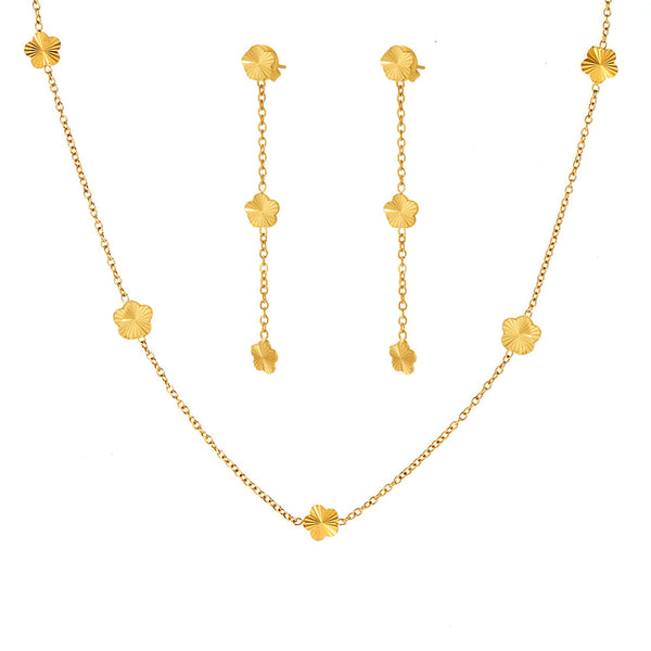 Small Flower Clavicle Chain Tassel Earrings Set Stainless Steel PVD Plated 18K Real Gold Temperament Fashion Jewelry 99