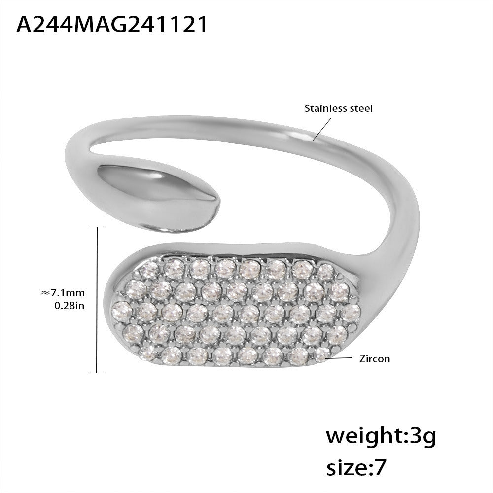 Stainless steel full diamond inlaid zircon open casting ring niche design high texture version accessories pp