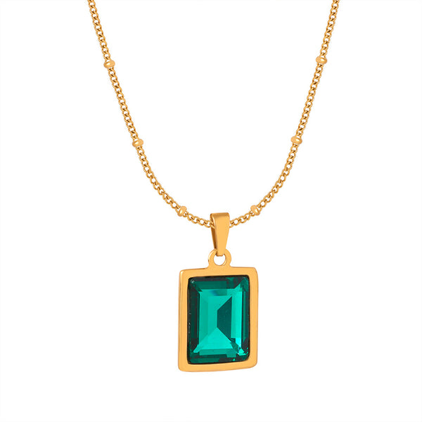 French retro light luxury fashion versatile titanium steel gold-plated geometric square pendant collarbone chain necklace jewelry women