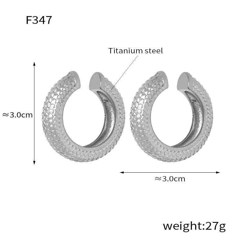 New exaggerated personality fashion versatile titanium steel gold-plated geometric U-shaped striped enamel drip earrings jewelry