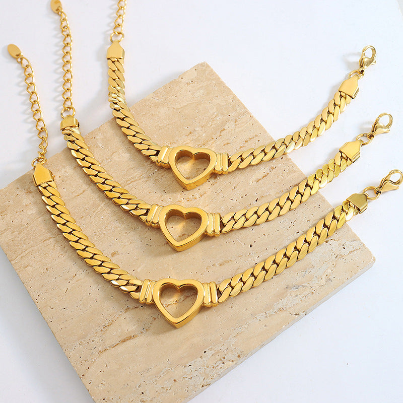 Trendy fashion hip-hop wind titanium steel gold-plated personalized bracelet, hollow love versatile niche design hand jewelry