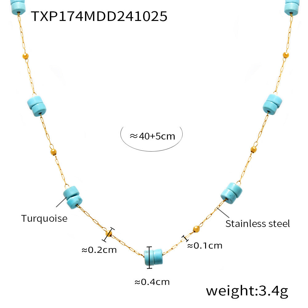 Color natural stone light luxury double-layer necklace bracelet women's stainless steel handmade chain set is available in stock.