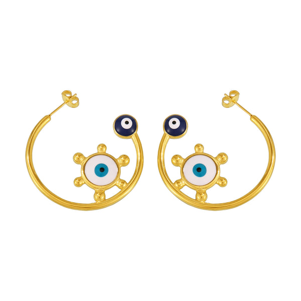 Stainless steel plated 18K real gold enamel color glaze light eyes C-shaped ring catwalk fashionable exaggerated earrings tide