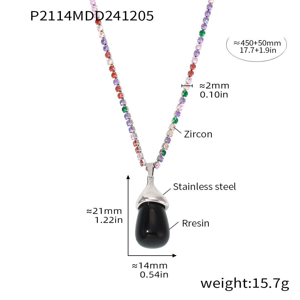 Stainless steel color zircon chain resin water drop collarbone necklace light luxury temperament necklace spot female
