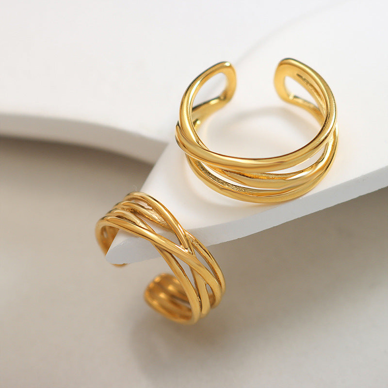 Love cross C-shaped open ring, three stacked rings do not fade, couple ring A187-99