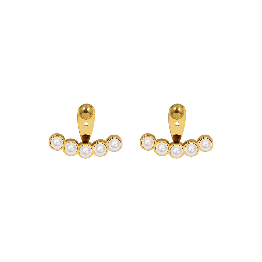 Marka style earrings Prince Wen same temperament imitation pearl earrings titanium steel 18K gold