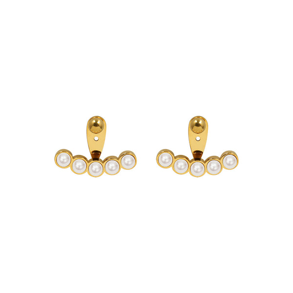 Marka style earrings Prince Wen same temperament imitation pearl earrings titanium steel 18K gold