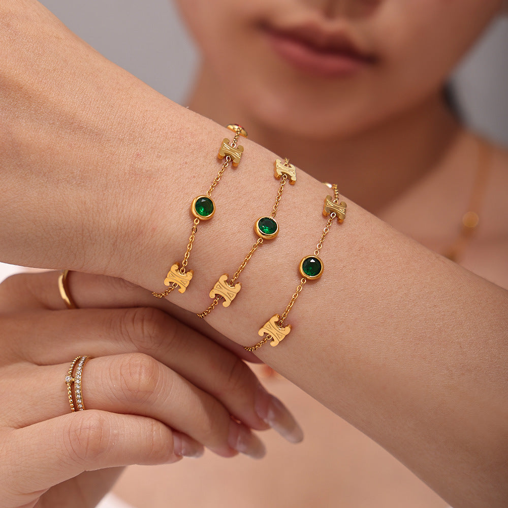 Double C Mixed Color Stainless Steel Zircon Necklace Bracelet Set PVD Electroplating Real Gold Color Retaining Light Luxury Jewelry