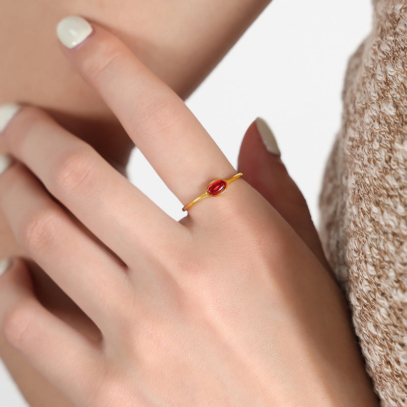 Personalized titanium steel gold-plated ring inlaid with colorful spar women's ring