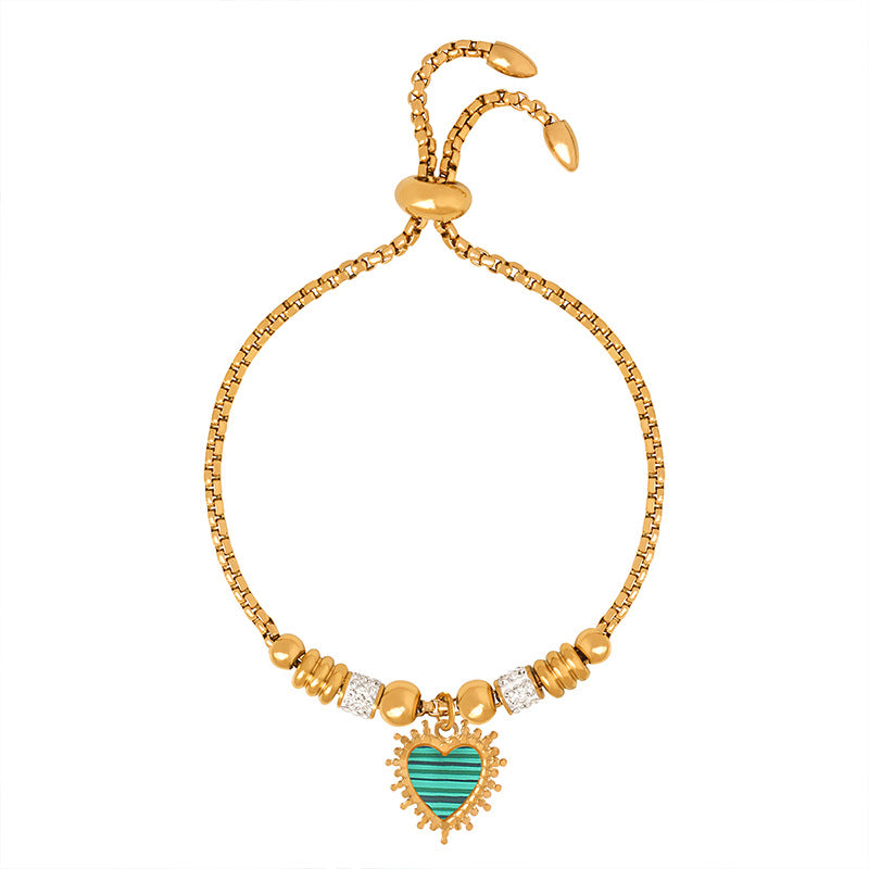 Titanium steel electroplated 18k gold non-fading pendant bracelet female, new retro heart-shaped pendant bracelet wholesale pp