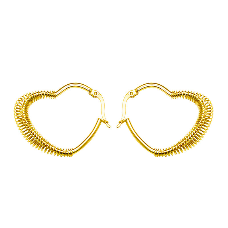 Retro style temperament spring peach heart earrings titanium steel plated irregular ear jewelry F259