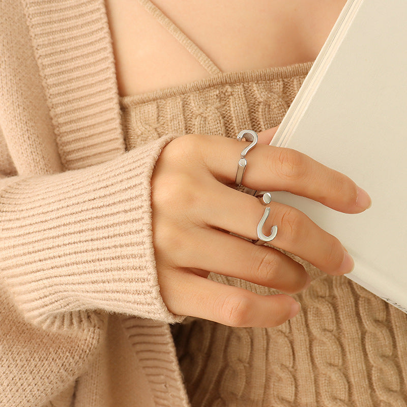 New niche design sense question mark opening adjustable ring women's, titanium steel plated 18K gold hand jewelry wholesale pp