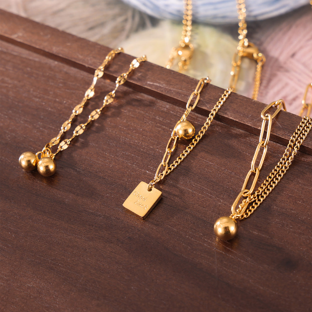 Simple good luck small gold ball steel ball titanium steel anklet women ins casual style personalized gold-plated jewelry