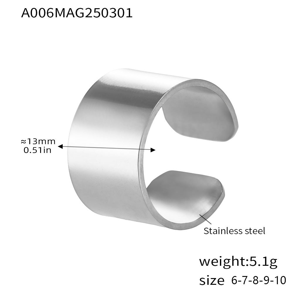 Wide version glossy ring cold wind simplicity open ring stainless steel PVD plated 18K real gold index finger ring