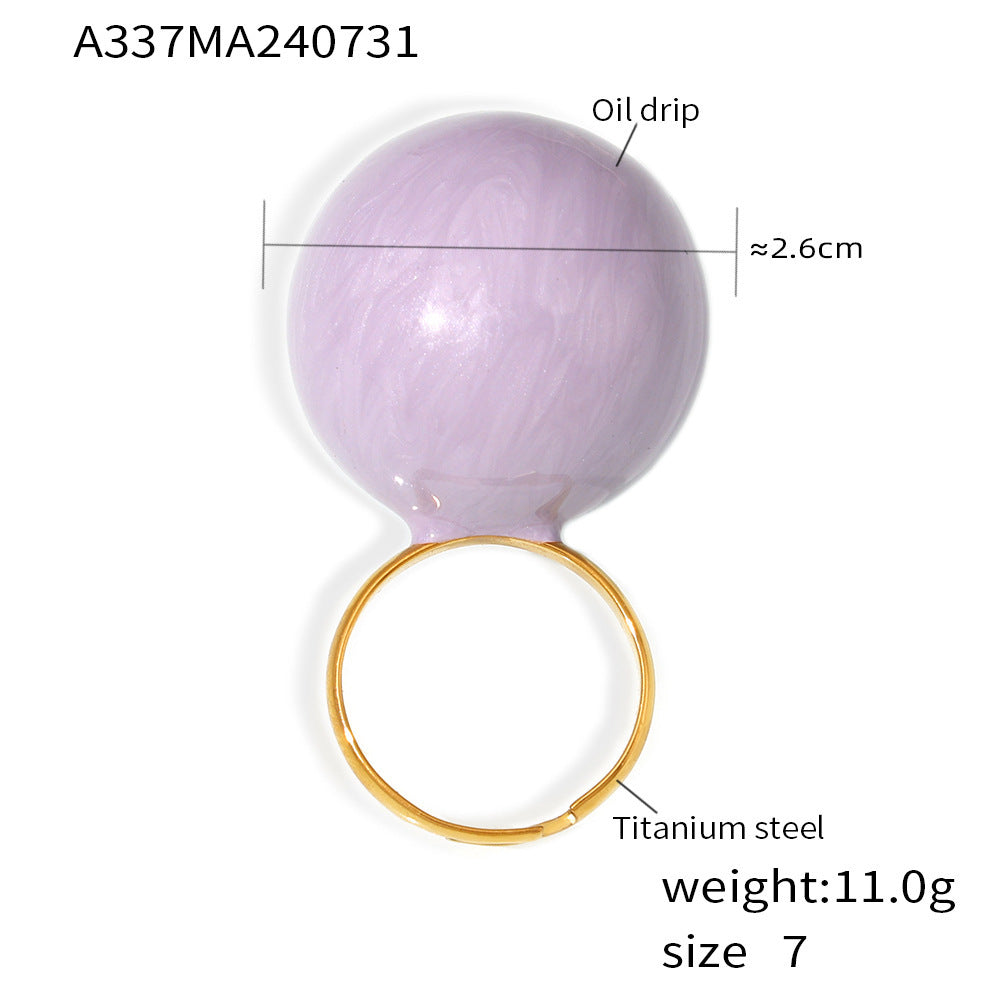 Weight color glaze large ball ring fashionable atmosphere titanium steel plated 18k gold exaggerated opening ring 99