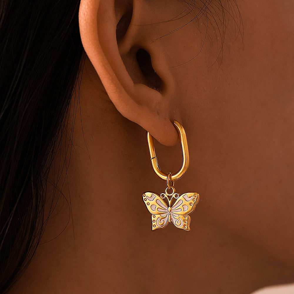 Weights Glazed Butterfly Pendant Earrings Necklace Earrings Stainless Steel Gold Plated Insect Set Spot