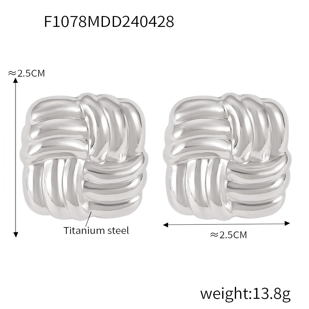 Hot-selling niche personality versatile U-shaped jewelry geometric line weaving design titanium steel glossy earrings