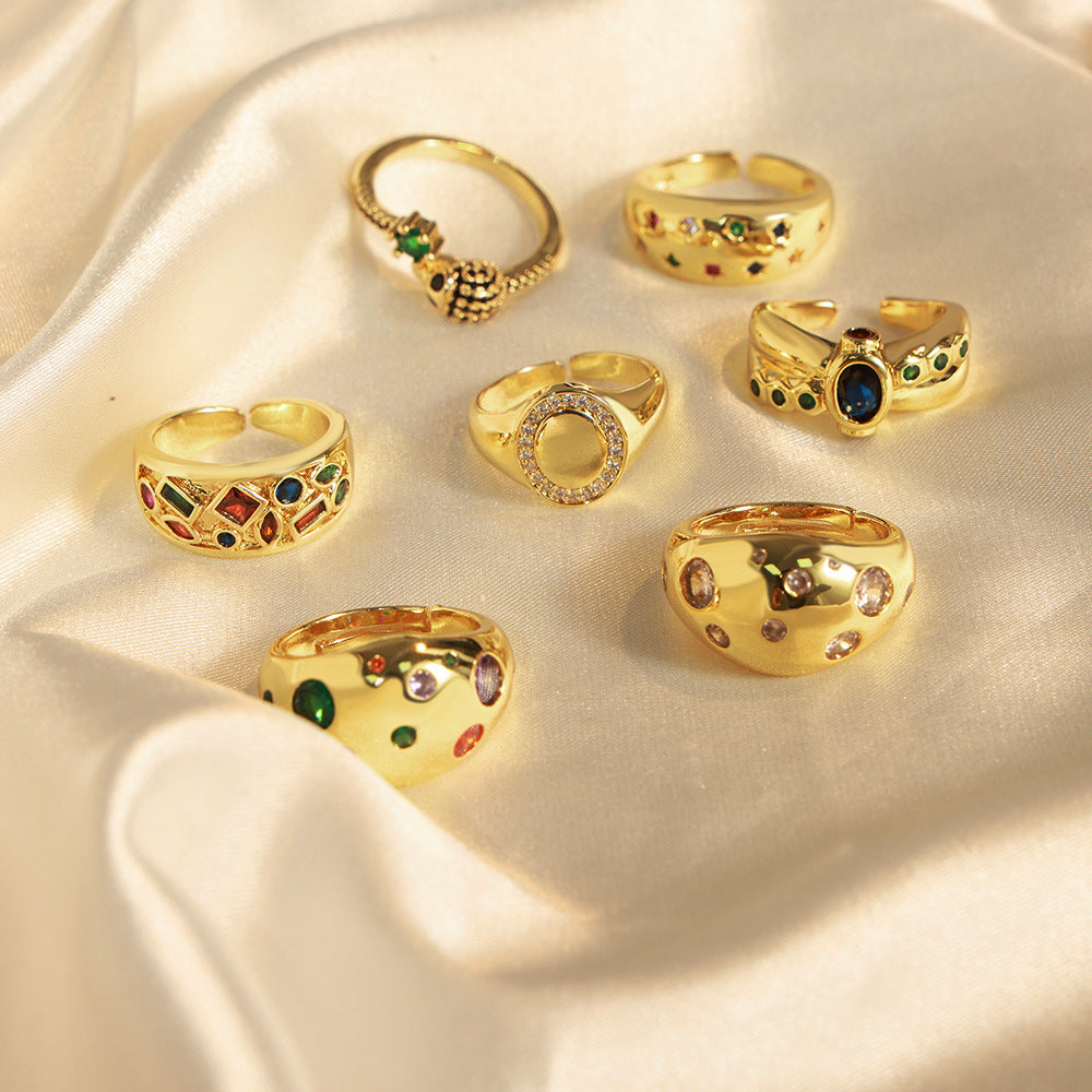 New fashion versatile personalized copper material inlaid zircon opening ring light luxury versatile jewelry women