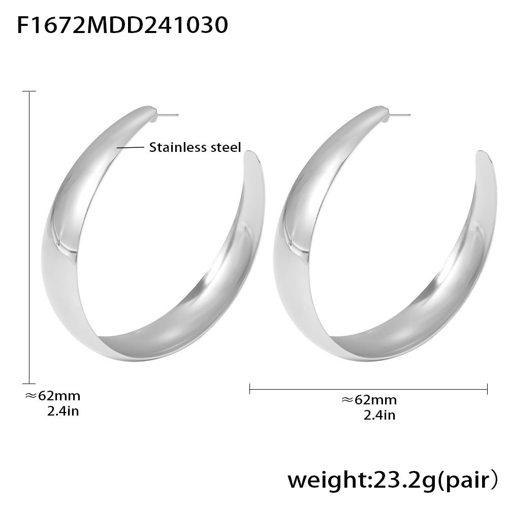 Exaggerated large circle earrings women's earrings stainless steel plated 18k gold fashionable glossy earrings