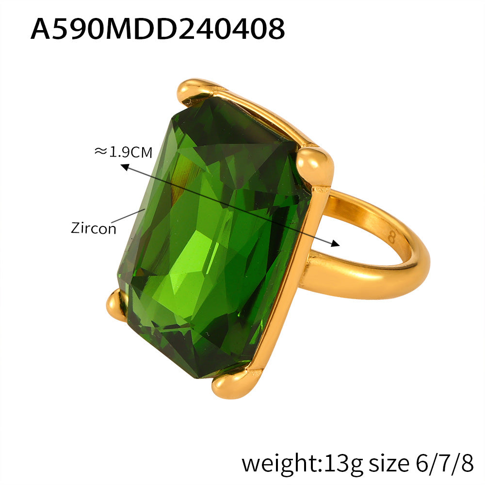 Personalized diamond-set design sense geometric ring female niche texture titanium steel gold-plated index finger ring