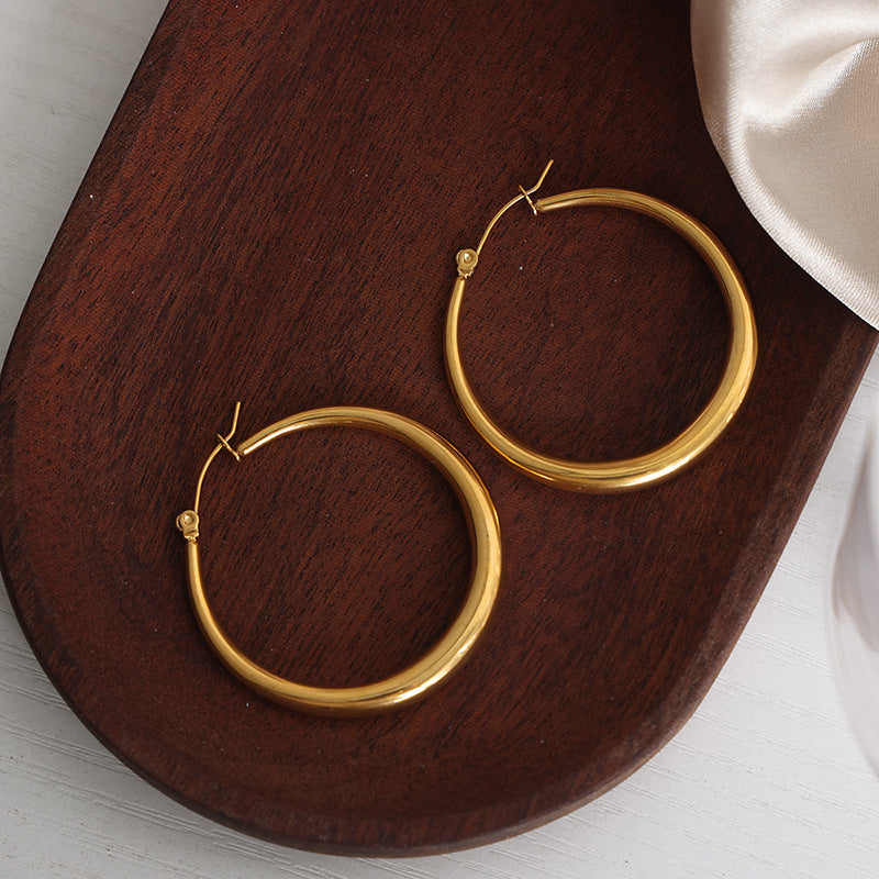 Light luxury high-end earrings, niche design sense, exaggerated temperament, titanium steel gold-plated large circle jewelry women