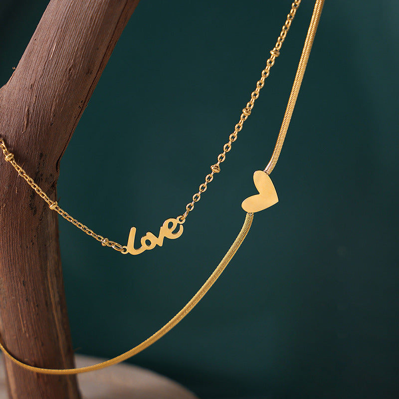 Summer senior foot jewelry Internet celebrity blogger with the same letter love titanium steel pendant double anklet jewelry women