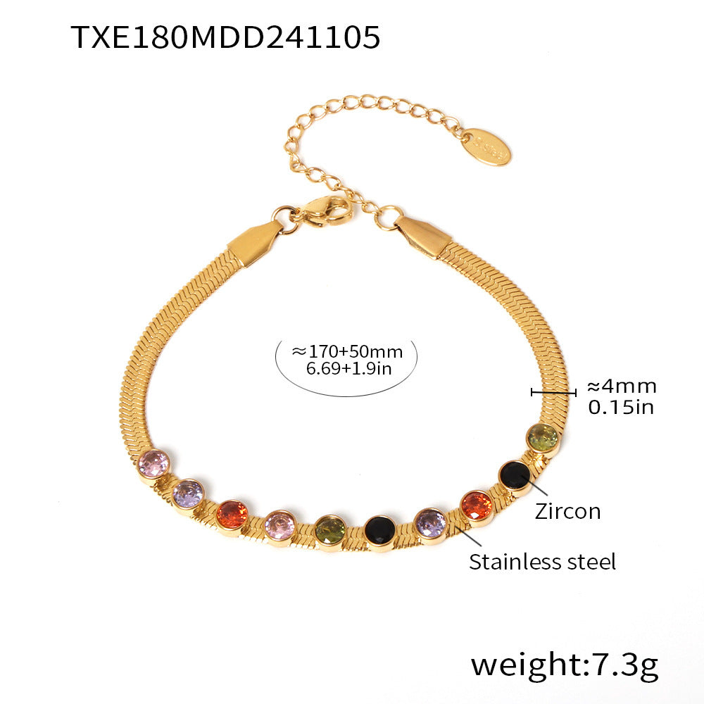 Colorful zircon blade necklace bracelet stainless steel plated 18k real gold color retention fashion light luxury set