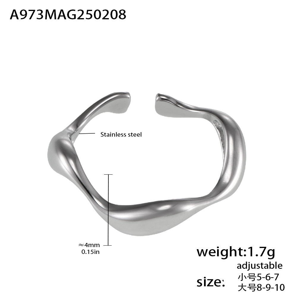 Hot-selling jewelry, simple style, niche design, curved smooth surface ring, personalized women's ring.