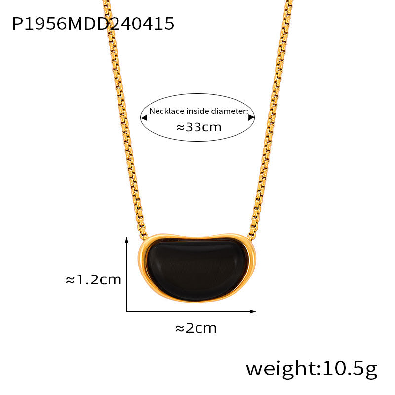Vintage niche design sense geometric jewelry cold wind temperament tiger's eye stone Maillard wind titanium steel necklace
