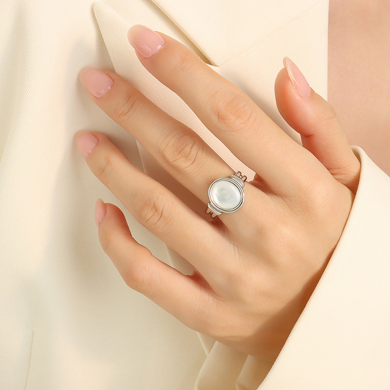 Vintage White Sea Shell Charming Ring Jewelry, 18 Real Gold Titanium Steel Index Finger Ring Jewelry A256