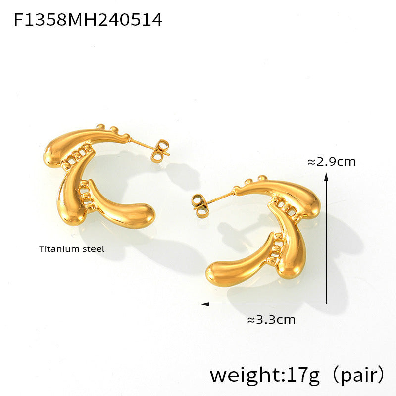 Fashion niche design temperament retro earrings water drop swirl splicing design sense titanium steel gold-plated stud earrings women