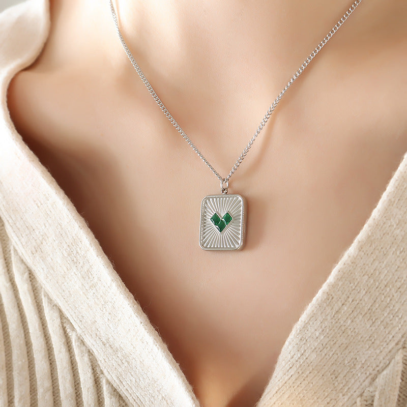 Women's niche design titanium steel square brand heart pendant necklace personalized fashion earrings gold-plated jewelry set