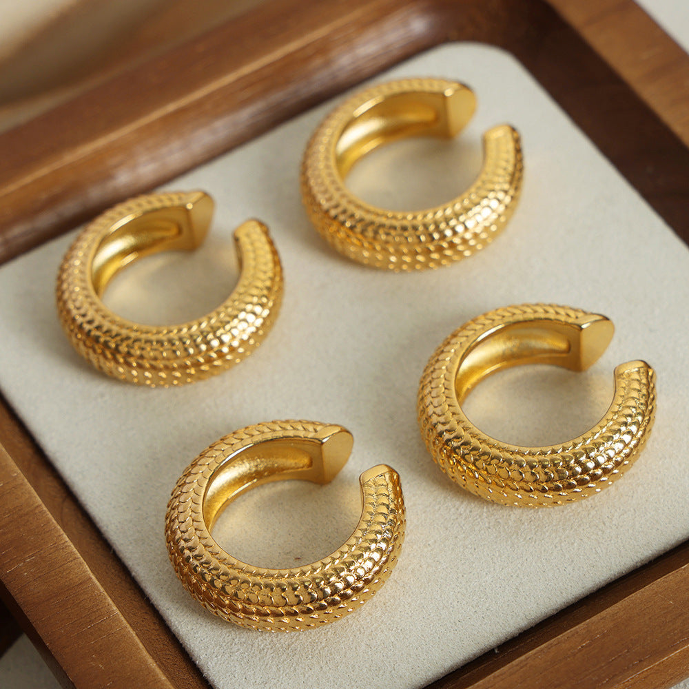 New Versatile Personality Fashion Simple Titanium Steel Gold Plated Scales Geometric Earrings Earrings Jewelry Women