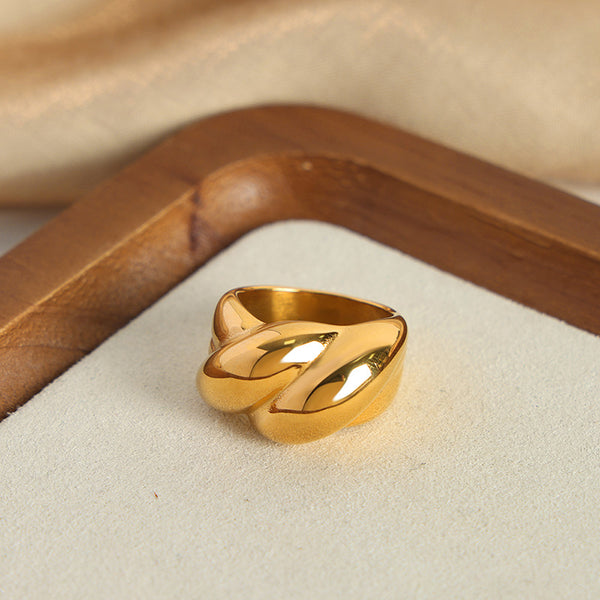 New niche design personality high sense titanium steel gold-plated fashion twist texture ring ring jewelry women