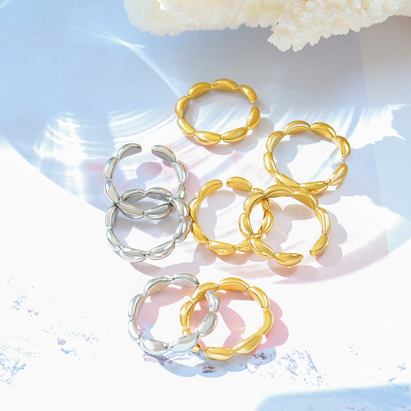 Simple style geometric oval splicing ring non-fading titanium steel gold-plated ring A211