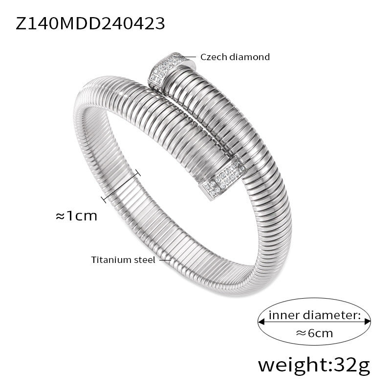 Hot-selling niche personalized opening bracelet inlaid with zircon design sense goose throat shape titanium steel jewelry set pp