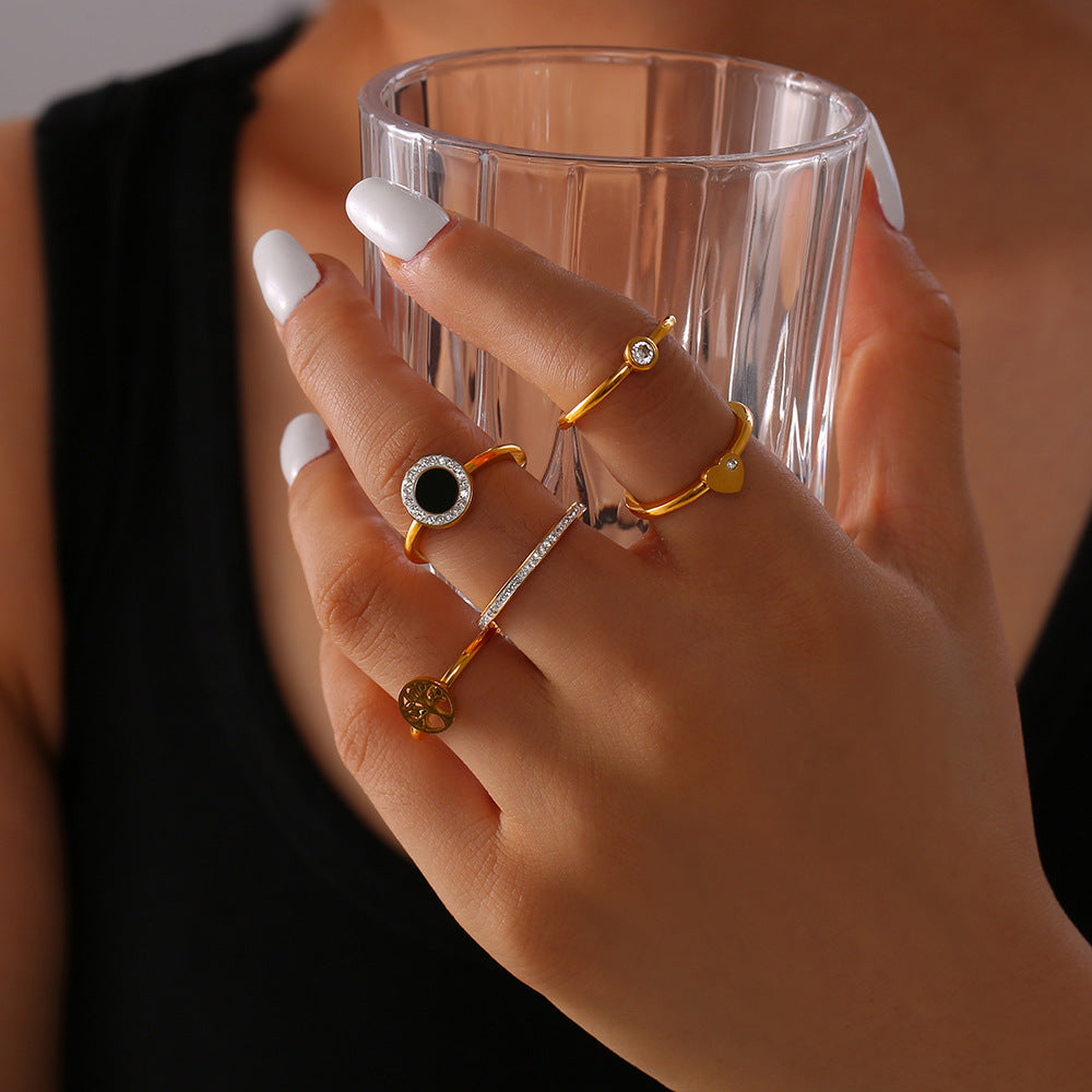 Jewelry, Tree of Life smooth titanium steel plated 18K real gold ring, love belt diamond tail ring, spot wholesale pp